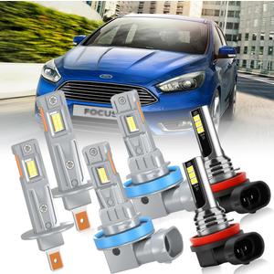 Compatible with Ford Focus 2012 2013 2014 2015 2016 2017 2018 Front Light Bulbs Combo, H1 High Beam & H11 Low Beam and H11 Fog Light Bulbs Combo,6500K White, 1:1 Direct Plug and Play,Pack of 6