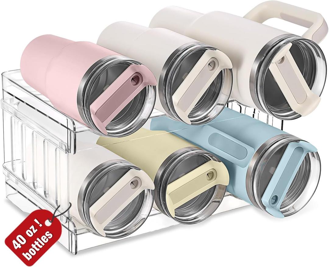 Large Water Bottle Organizer for Stanley 40 30 20oz Tumbler Cups, Clear Plastic Water Bottle Holder for Stanley Cup Accessories Pantry Kitchen Cabinet Cupboard Countertop, Hold 6 Bottles