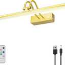 Picture Light,Wireless Art Lights for Paintings,13" Battery Wall Light,Remote Control Accent Lighting with Timer and Dimmable for Frame,Portrait,Artwork-Gold