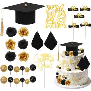 SANNIX 35 Piece Graduation Cake Decorations Kit, Class of 2026 Cupcake Topper Graduation Cap Flower Butterfly Decor for Gradation Party Supplies