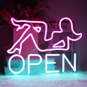 Open Neon Sign Bar LED Sign Pink Lady Neon Signs for Wall Decor Blue Letter Neon Light Up Sign for Bar Restaurant Hotel Shop Club Decor Party Sign Wall Art USB Powered
