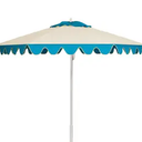 Tempera 9ft Scalloped Patio Umbrellas with Fringe, Market Umbrellas with Water-Resistant and Fade Resistant Canopy, 1.5" Wood Pole & Button Tilt.