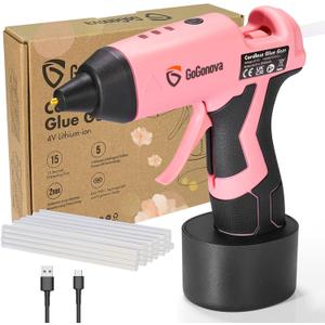 GoGonova Cordless Glue Gun, 15s Fast Preheating 2Ah Cordless Hot Glue Gun with 25 Pcs Premium Mini Glue Gun Sticks, USB-C Battery Rechargeable hot glue gun, Smart Power-Off, Pink