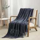 BOURINA Navy Throw Blanket 50 x70 Inches Jacquard Argyle Throw Textured Solid Soft Throws and Blankets for Sofa or Bed Knitted Decorative Blanket