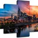 Nashville Wall Art Nashville Tennessee Art Wall Decor Nashville Skyline Picture Canvas Print Cumberland River Poster Framed Home Living Room Bedroom Decoration(60''Wx32''H)