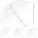 Fabbay 4 Pcs Clear Umbrella Auto Open Dome Windproof Umbrella with J Hook Handle for Wedding Graduation Events (34.64 Inch, Black Handle)