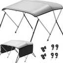KAKIT 3 4 Bow Bimini Tops for Boats with Mesh Sides Heavy Duty Cover Adjustable 4 Straps Zippered Storage Boot (Dark Gray)
