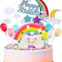MOVINPE 21pcs Unicorn Cake Topper Kit Cloud Rainbow Balloon Happy Birthday Banner Cake Decoration For Boy Girl Kid Birthday