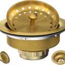 Kitchen Sink Drain Gold Sink Drain Strainer with Fixed Post 3-1/2 Inch Kitchen Drain Assembly with Strainer Basket and Drain Stopper for Standard Kitchen Sink Stainless Steel Brushed Gold