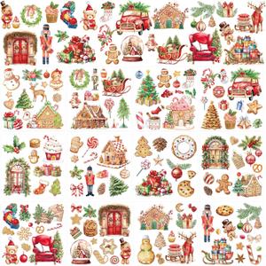 Christmas Rub on Transfers for Crafts - 12 Sheets Gingerbread Rub on Transfers for Furniture Garden, Festival Transfer Sticker Decals, DIY Craft for Wood Window Home Decor