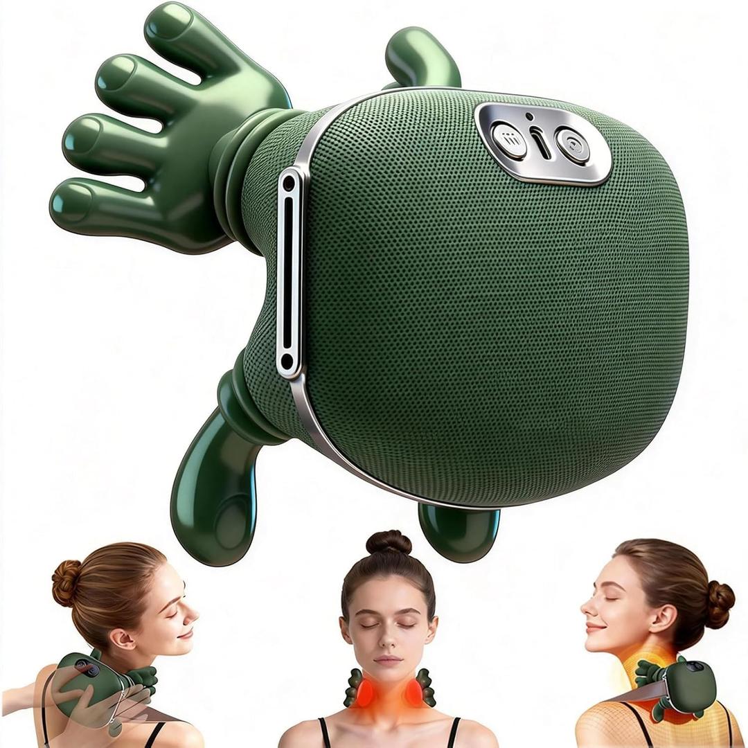 Neck and Back Massager with Fingers & Heat - for Pain Relief Deep Tissue, Real Touch Portable Electric Bionic Hand Shiatsu Cervical Head & Shoulder Massager Pillow for Muscle Relaxation, Gifts