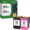 64 XL 64XL Black and Color Ink Cartridge Replacement for HP Ink 64XL HP64 Ink Cartridge for HP Envy Photo 7855 7858 7155 6255 7100 7800 Tango Printer (2 Pack)