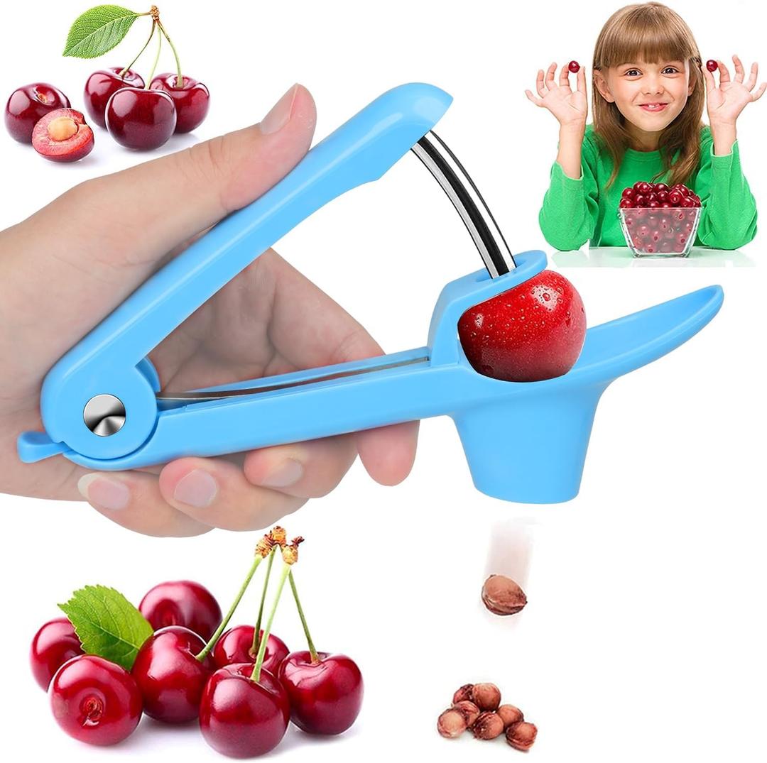 Cherry Pitter Olive Pitter Tool, Cherry Pitter Remover, Fruit Pit Core Remover with Space-Saving Lock Design for Make Fresh Cherry Dishes, Cherry Pie and Jam and Cocktail Cherries (Blue)