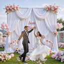 20 ft x 10 ft Wrinkle Free White Backdrop Curtain for Wedding Parties, Polyester Photo Backdrop Drapes for Baby Shower Birthday Party Backdrop Stand, Bulk Thick Background Curtains 5x10FT 4 Panels