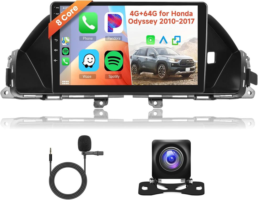 Hodozzy 4G+64G 8 Core Android Car Stereo for Honda Odyssey 2010-2017 Radio with Carplay & Android Auto, 9 Inch IPS Touch Screen Car Radio with GPS, DSP,Bluetooth,WiFi,Mirror Link,FM, Backup Camera