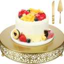 Wenqik 12 Inch Gold Cake Stand Set Metal Round Cupcake Dessert Stand with Cake Cutting, Spatula Wedding Cupcake Pastry Display Candy Holder Display for Wedding Party Birthday Baby Shower(Classic)
