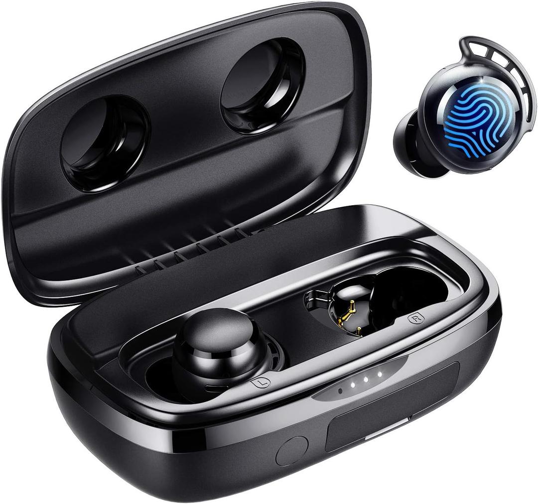 Tribit Wireless Earbuds, 110H Playtime Bluetooth 5.3 IPX8 Waterproof Touch Control True Wireless Bluetooth Earbuds with Mic Earphones in-Ear Deep Bass Built-in Mic Bluetooth Headphones, FlyBuds 3 (Small, Black)