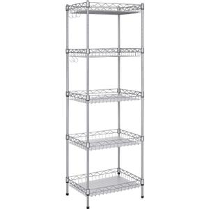 Storage Shelves, 5-Tier Wire Shelving Unit with Baskets Storage Rack Corner Shelf Shelving Adjustable Storage Shelf, 11.8" D x 15.7" W x 62.99" H,Silver