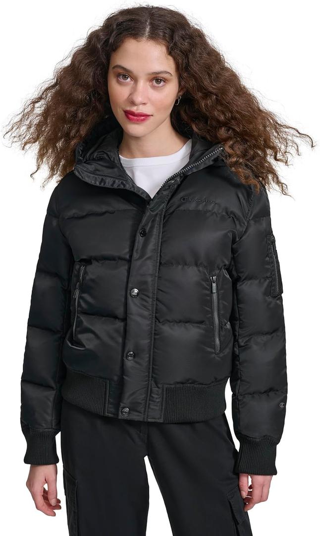 Champion womens Quilted Snorkel Puffer Jacket With Hood (Large, Black)