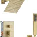 Brushed Gold Shower System 8 Inch Bathroom Luxury Rain Mixer Shower Combo Set Wall Mounted Rainfall Shower Head and Handheld System Shower Faucet Set Rough-in Valve Body and Trim Kit