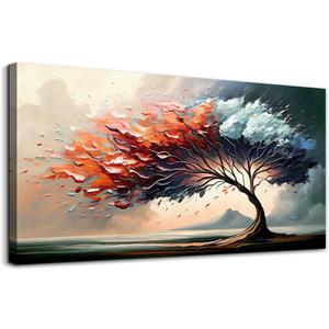 MHARTK66 Wall Decorations For Living Room Canvas Wall Art For Bedroom Office Decor Abstract Tree Landscape Wall Paintings Framed Prints Pictures Artwork Ready To Hang Hotel Room Home Decor 20x40 In (40L" x 20W", Abstract Tree Painting)