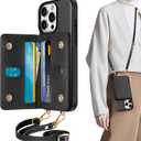 TUCCH Crossbody Wallet Case for iPhone 16 Pro (6.3"), RFID Blocking [6 Card Slots][Detachable Adjustable Lanyard], Magnetic Flip Wallet PU Leather Shockproof Phone Cover for iPhone 16 Pro, Black