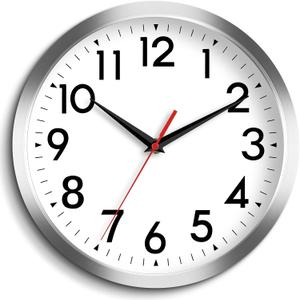 DAXSMY 14 Inch Wall Clock Large Battery Operated Big Silent Non Ticking Analog Decorative for Living Room Office Kitchen Outdoor Classroom Bedroom Bathroom School Home(Silver)