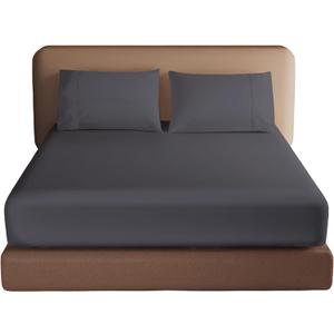 100% Egyptian Cotton Fitted Sheet Twin Size, 600 Thread Count, 16" Deep Pocket Sheet, Soft & Elastic Sateen Weave Bottom Sheet for Hotel & Home (Dark Grey, 1 Pack Fitted Sheet Only, Twin)