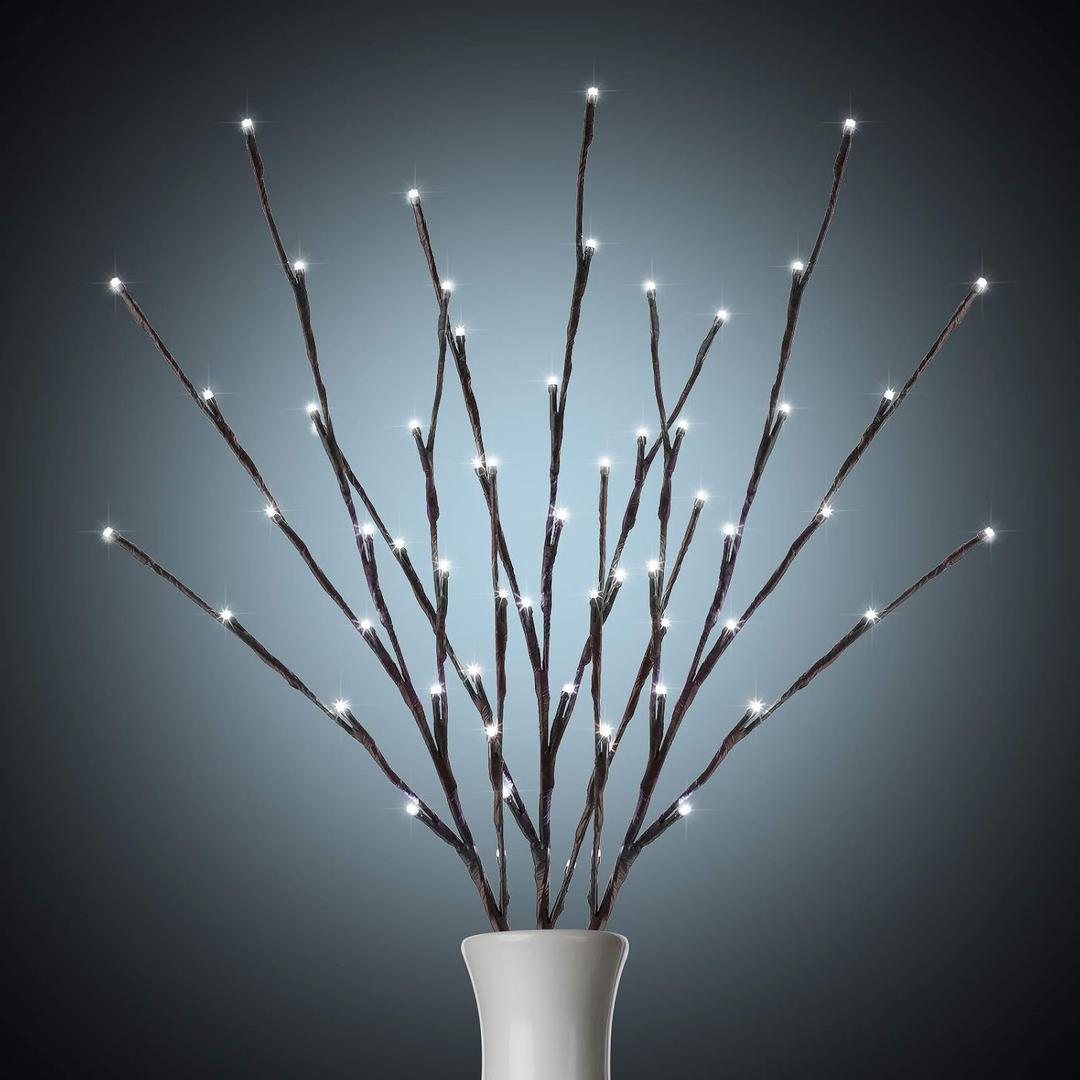 3 Pack Lighted Branches for Vases Plug in - 24Inch 60 LED Christmas DIY Twig Pathway Lights, Artificial Tree Bendable Xmas Fairy Lights with Stakes for Outdoor Indoor Party Decoration, Pure White