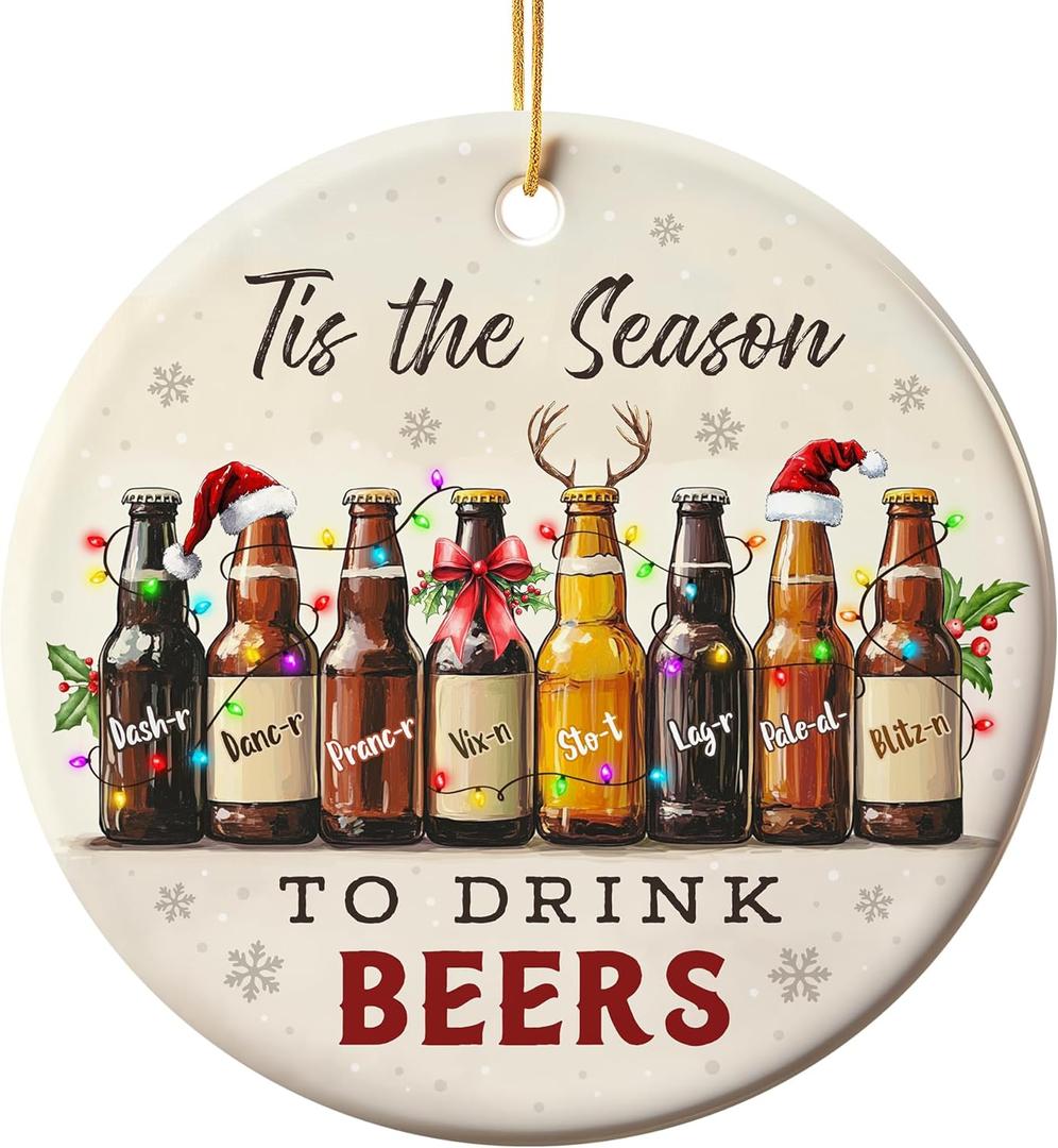 2 x Funny Beer Ornament - Ceramic Ornaments Gifts for Beer Lovers - Tis The Season to Drink Beers