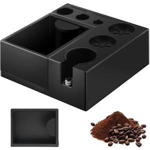 PUSEE Espresso Knock Box & Tamp Station, 9 in 1 Espresso Organizer, Fit 51,54,58MM Tamper, Distributor, Portafilter & Puck Screen Accessories, Detachable Knock Box (Black)