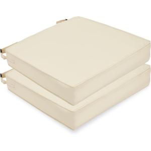 Color Fastness & Waterproof Outdoor Patio Chair Cushions Set of 2, 22 x 22 x 3 Inch Outdoor Seat Cushions for Patio Furniture, Chair Pads with Adjustable Straps (Beige)