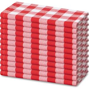 Blue Needles Gingham Buffalo Plaid Cloth Napkins 100% Cotton Set of 12 Dinner Table Napkins 18x18 inch Soft, Reusable, Washable Perfect for Spring Summer Easter & Everyday Use - Red & White