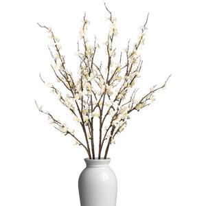 Ammyoo 4Pcs Cherry Blossom Branches Artificial Flowers for Spring Summer Indoor Decoration,Faux Long Stem Artificial Flowers for Wedding Home Office Bedroom Party Table Centerpieces Decor(White)
