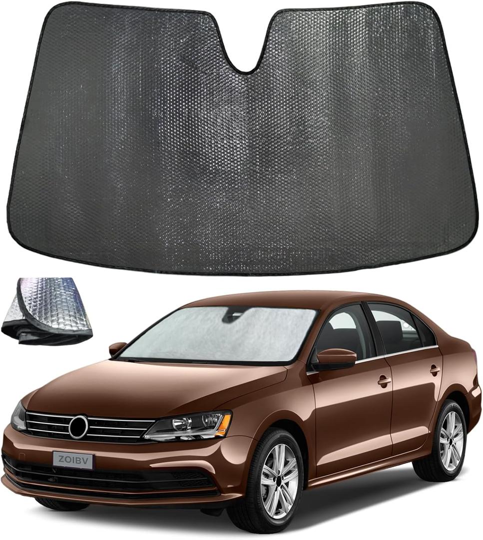 Windshield Sun Shade for Volkswagen VW Jetta 2011-2018, 5-Layer Bubble Foldable Thicken Front Window Sunshade Sun Visor Protection Accessories - Blocks Heat & UV Rays Keep Car Cooler