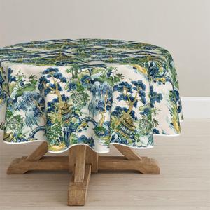 Horaldaily Decorativear Tablecloth 9090 Inch Round, Seasonal House Trees Vintage Style Mountain Fall Washable Seasonal Table Cover for Party Picnic Dinner Decor