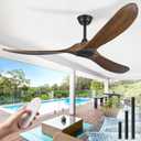 Haipeel 60" Wood Ceiling Fan no Light, 60 Inch Ceiling Fans without Lights with Remote Control, Indoor Outdoor Ceiling Fan no Light for Bedroom Porch Modern Propeller 3 Blade ETL DC Motor, Dark Walnut