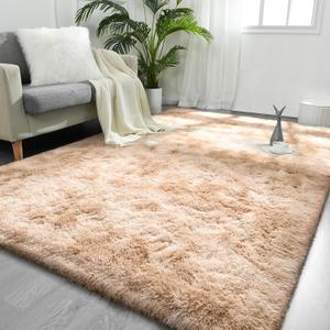 FlyDOIT 6x9 Feet Large Area Rugs for Living Room, Tie-Dyed Beige Shaggy Rug Fluffy Throw Carpets, Ultra Soft Plush Modern Indoor Fuzzy Rugs for Bedroom Girls Kids Nursery Room Dorm Home Decor