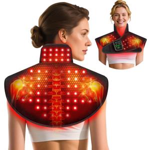 RELEXNOW Red Light Therapy for Shoulders and Neck Massage with Heat, 5000 mAh Battery Cordless Near Infrared Red Light Therapy Pad for Body, Wearable Heating Pad for Upper Back, Shoulder & Neck