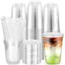 100PCS 14 oz Disposable Plastic Cups with Flat Lids and Clear Straws, Round Bottom To Go Iced Coffee Cups, BPA Free Holiday Cups for Smoothies, Cold Drinks, Coffee Shop, Juice Bars, Christmas Party