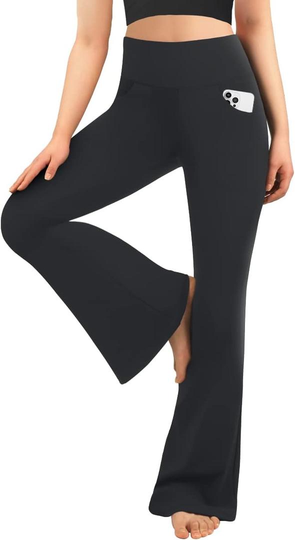 MOREFEEL Womens Bootcut Yoga Pants - Flare Leggings for Women High Waisted Active Leggings Workout Lounge Jazz Dress Pants (Small, 02 Blackwith Pockets))
