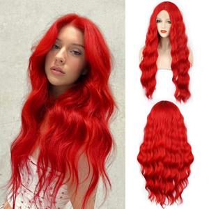 WECAN Red Wigs for Women Long Wavy Synthetic Red Wig Halloween Cosplay Red Wigs Daily Party Use Heat-Resistant Fiber Red Wig (28 Inch)