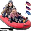 QPAU Snow Sled with Premium Canvas Cover, 2 Person Inflatable Heavy Duty Snow Tube with Reinforced Handles, Snow Sleds for Kids and Adults, Winter Toboggan Outdoor Toys Gifts for Family (Red)