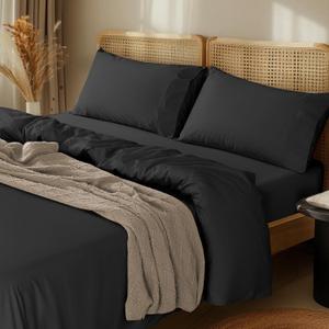LBRO2M 1000 Thread Count 100% Egyptian Cotton Sheets Set Twin, 3 Piece Sets Bed Sheet Deep Pocket Sheet Set 16" Soft Comfortable All Season (Twin, Black)