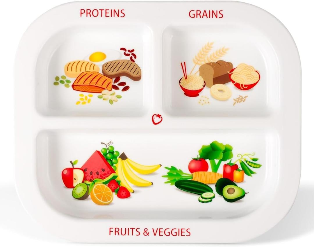 Health Beet MyPlate Portion Control Plate, 8" x 10" - Kids Plate with 3 Divided Sections for Protein, Grains & Fruits + Veggies, Dishwasher & Microwave Safe Plates with Dividers, 1 Pack
