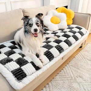 FUNNY FUZZY Pet Couch Covers for Sofa, Couch Covers for Dogs Washable Dog Couch Cover Protector Cream-Colored Furniture Sofa Covers for Dog Handmade Pure Cotton Pet Bed Mat (Black, 27.6"×59.1")