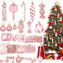 96 Pcs Christmas Tree Ornaments Candy Ball Ornaments Bulk Rose Gold and White Hanging Glitter Candy Cane Decorations Christmas Tree Peppermint Swirl Lollipop Decorations for Xmas Party Family Decor