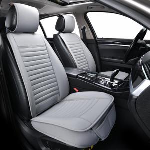 2pc Car Seat Covers, Luxury Car Protectors, Universal Anti-Slip Driver Seat Covers, Edge Wrapping Front Car Seat Covers with PU Leather(Gray)