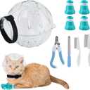 Quixleen Cat Helmet for Grooming Cat Bubble Muzzle Cat Muzzle with 4 Boots Paw Covers 2 Lice Combs 2 Pet Nail Clippers for Cats Grooming Bathing Shaving Nail Trimming