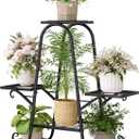 INGIORDAR Plant Stand Indoor Outdoor Shelf Metal Holder Pot Rack Multiple Plants Stand Tall 6 Pot Flower Shelf Corner Living Room Garden,Black (Black, 6 Pots)